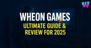 Gamer playing on a PC with Wheon Games Ultimate Guide and Review for 2025 text on screen