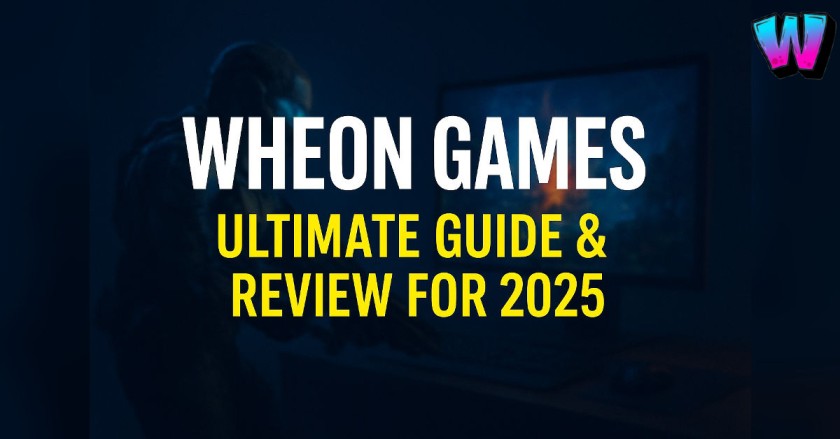 Gamer playing on a PC with Wheon Games Ultimate Guide and Review for 2025 text on screen